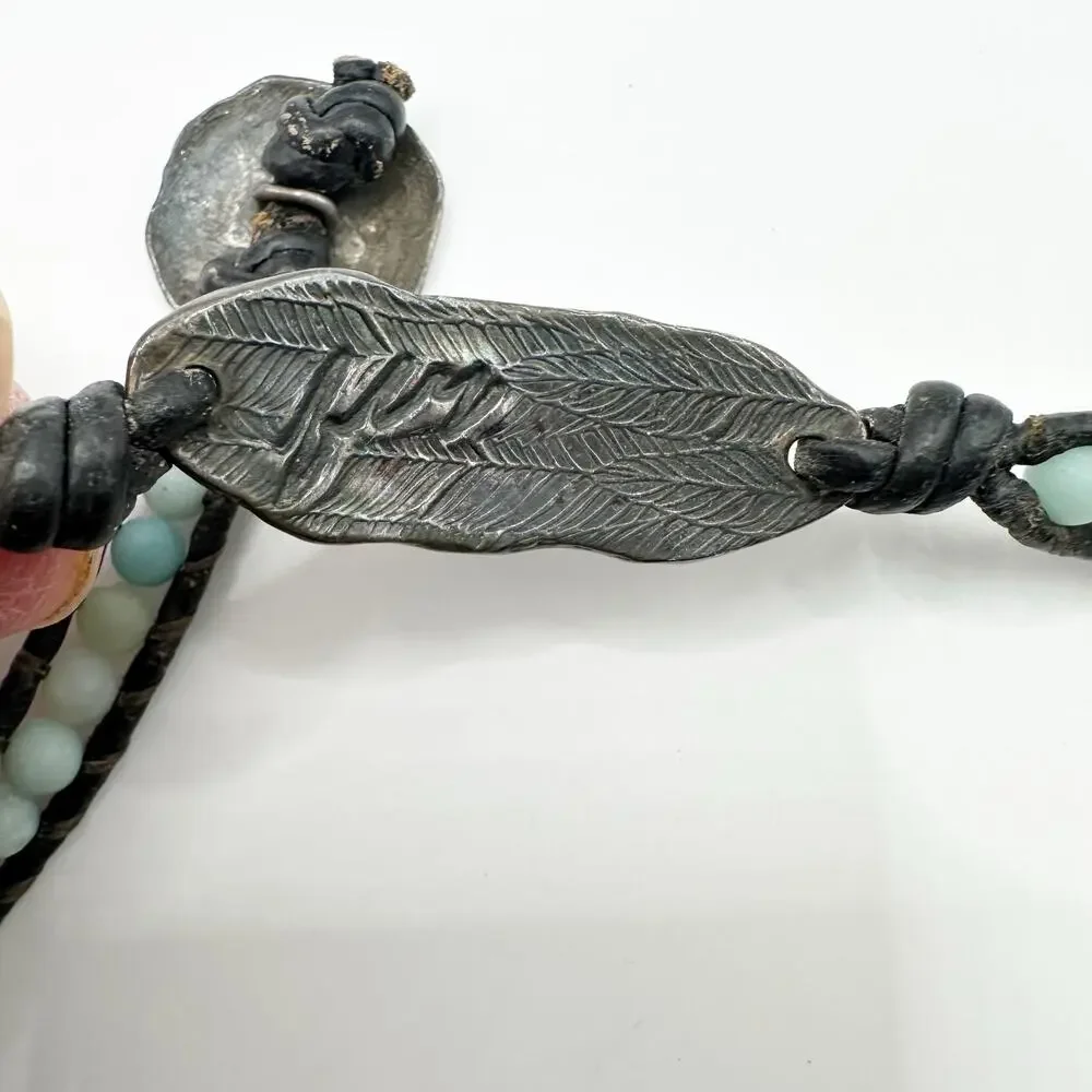 Wrap Beaded Bracelet Feather Angel Wing Beads Boho Festival Western Blue Brown